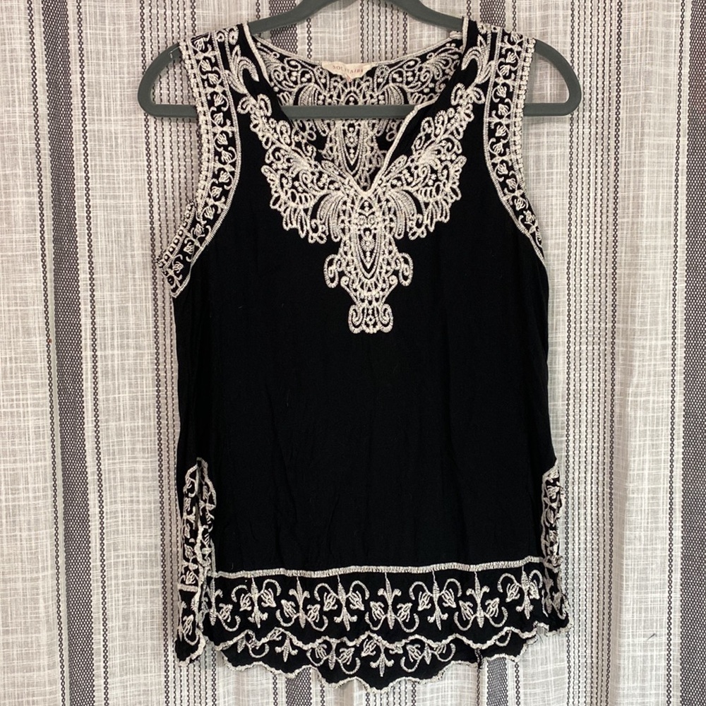 Black sleeveless embroidered tank top